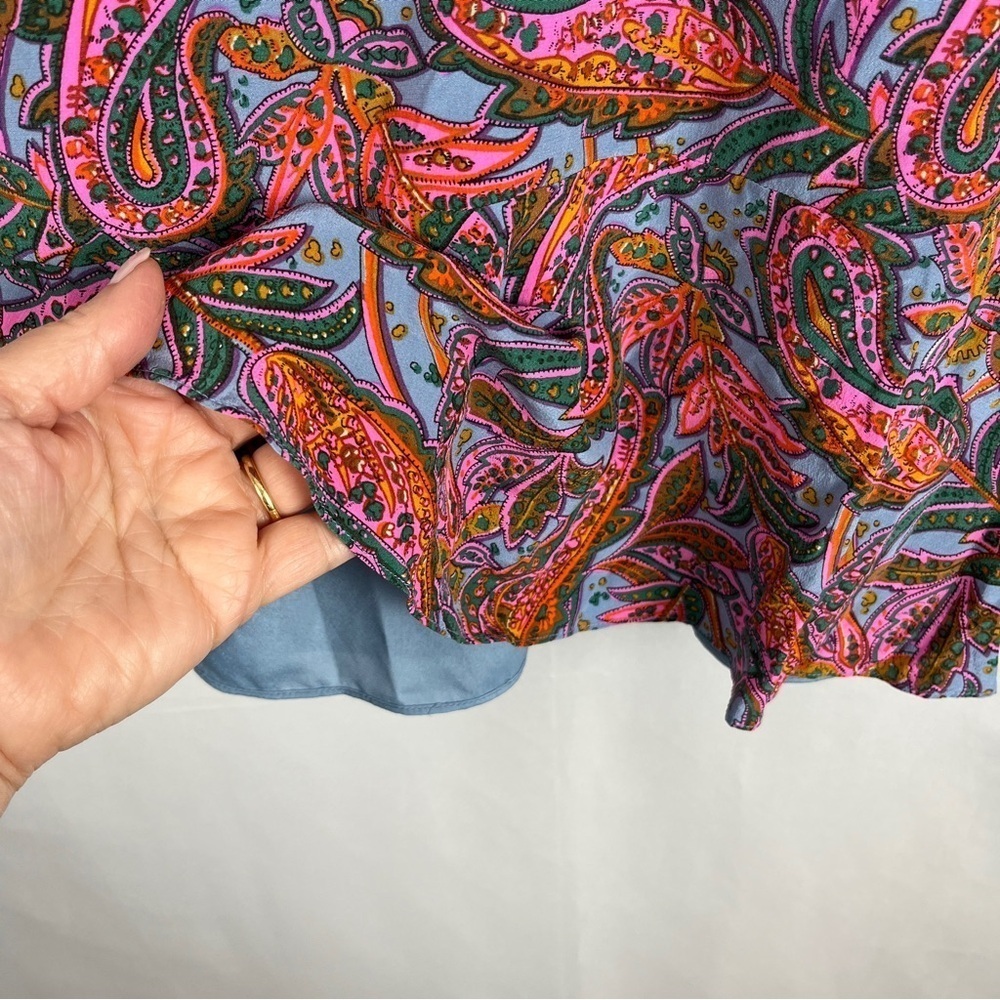 J. CREW Pink Blue Paisley 100% Silk Cap Flutter Sleeve Mini Dress Size 2 Petite - Picture 11 of 14